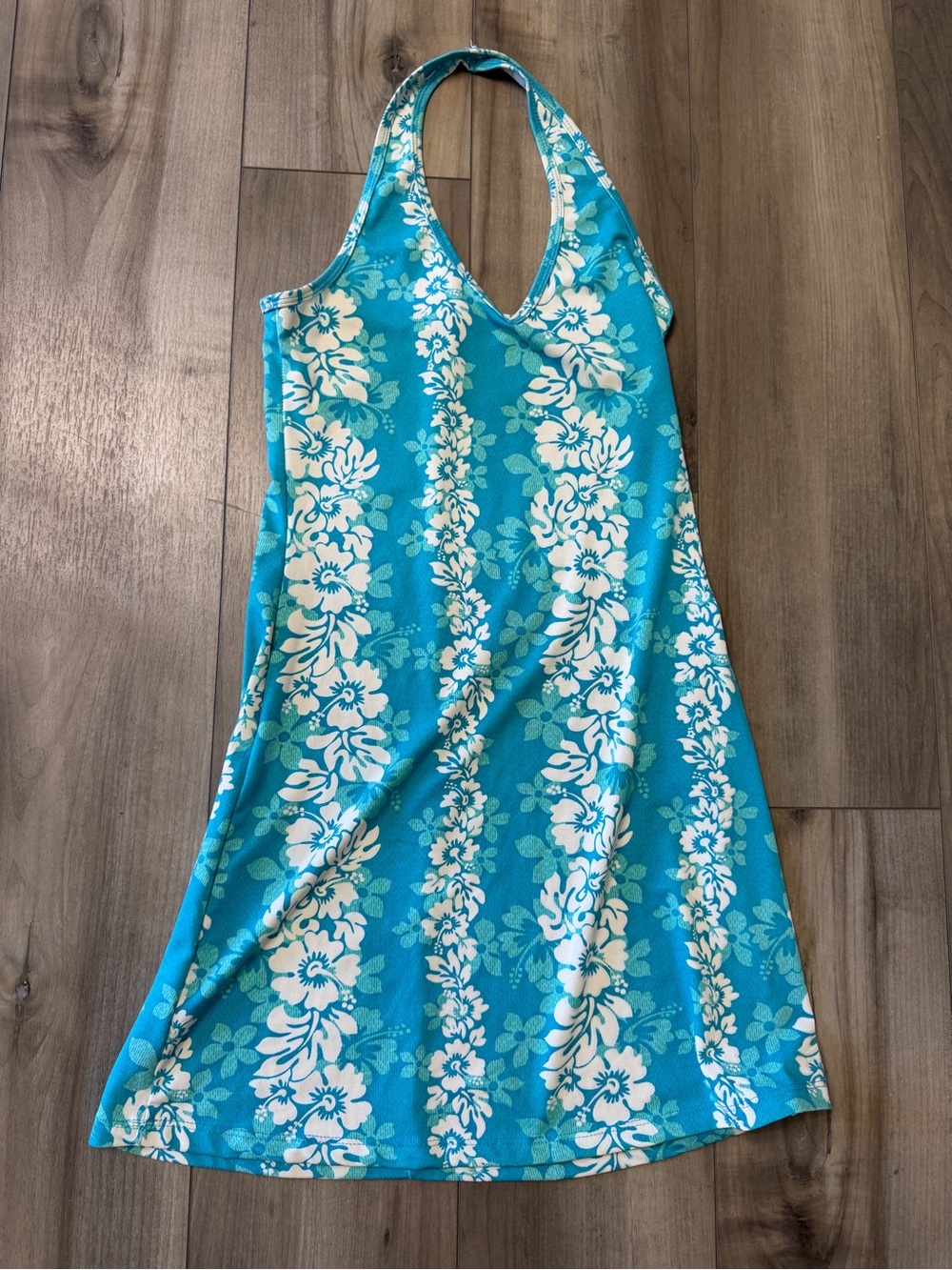 Spoiled Girl Dress Y2K Turquoise Floral hibiscus Halter Dress medium